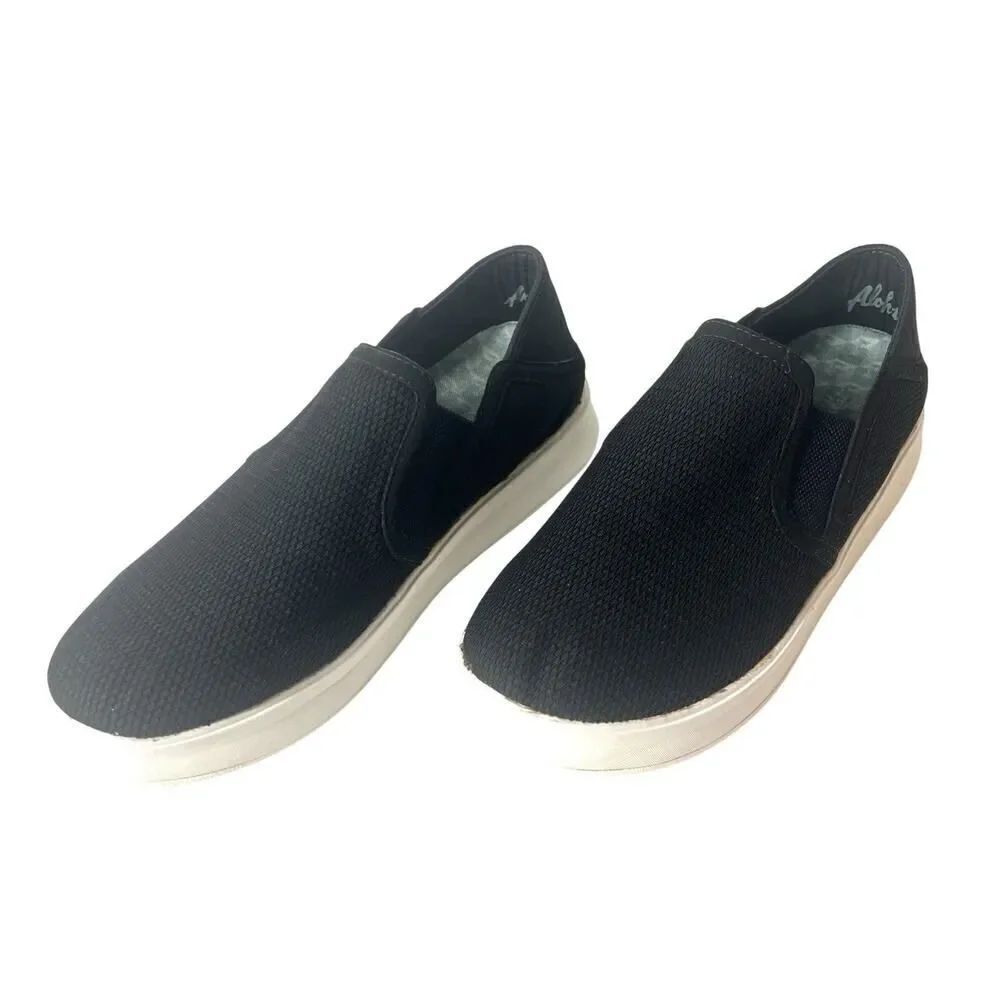Olukai Black Textile Slip On Shoes Women's Sz 8.5 Comfort Casual Sneaker Low Top